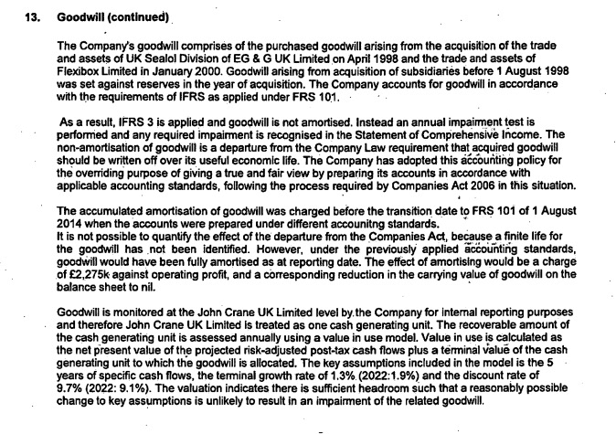 Example of notes to the financial statements on goodwill