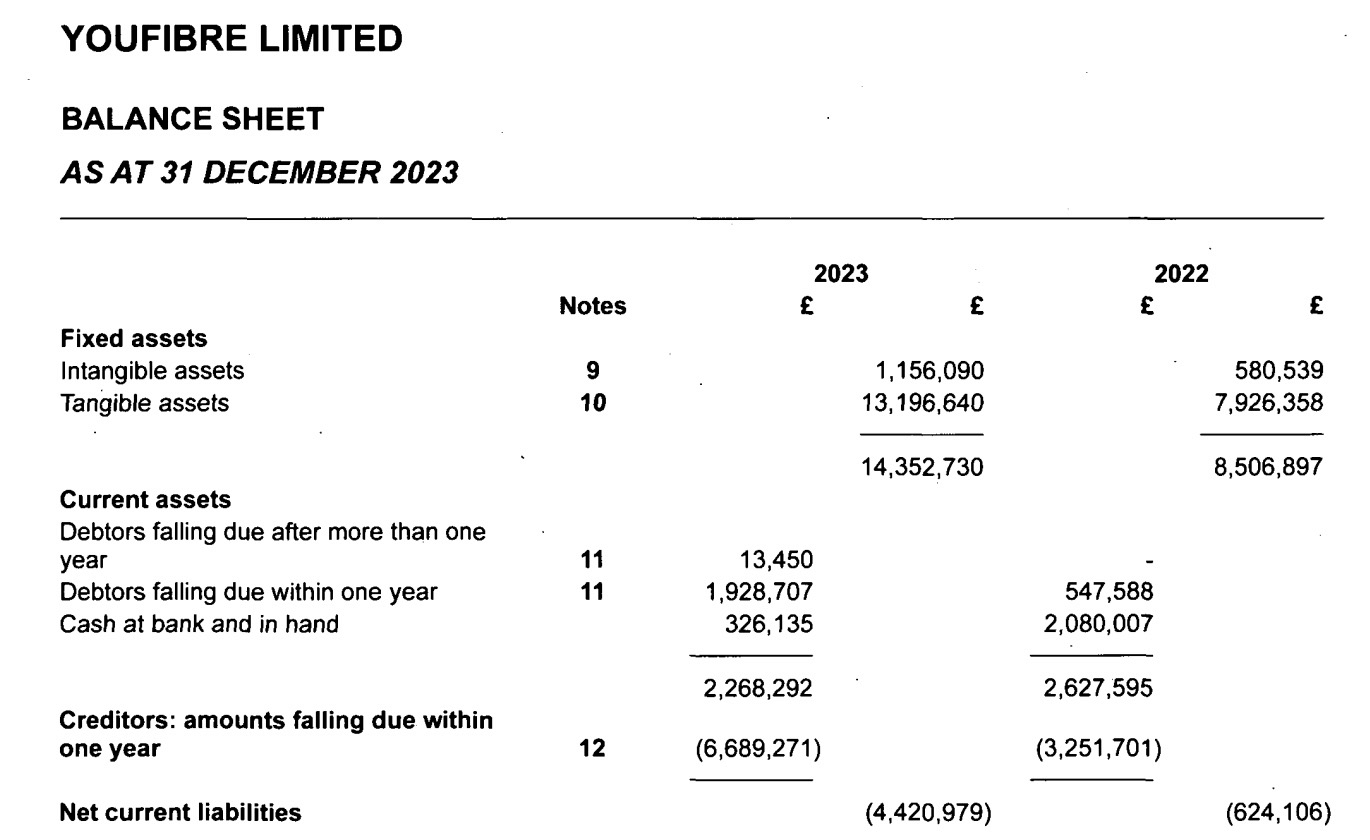 Example of balance sheet with net current liabilities