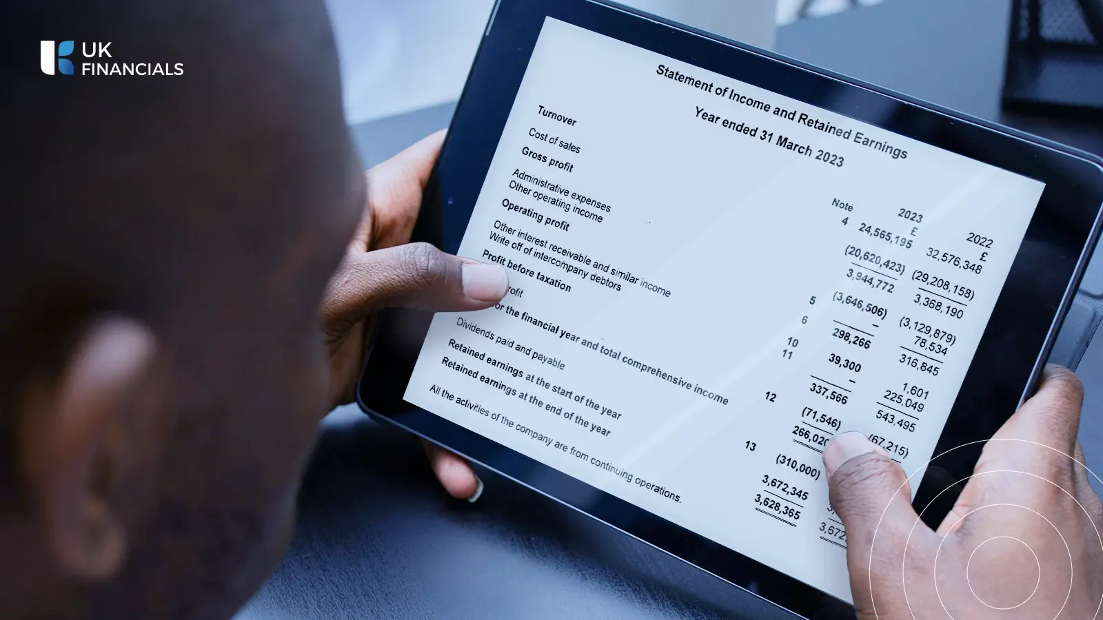 A black man looking at financial charts on a tablet