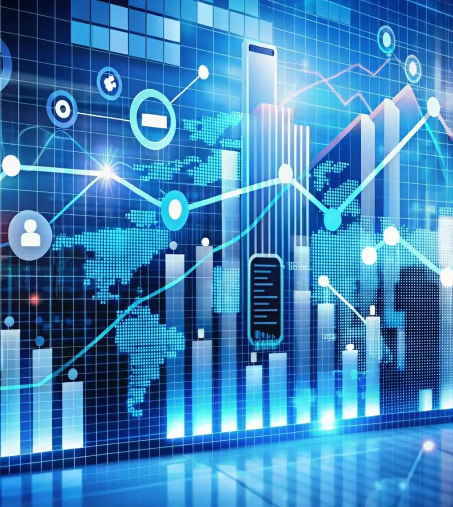 Graph and charts representing UK company financial data and analysis